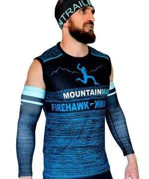 VISTA LATERAL DERECHO CAMISETA DE TRAIL RUNNING SIN MANGAS MODELO MOUNTAIN MAN COLOR AZUL JASPEADO
